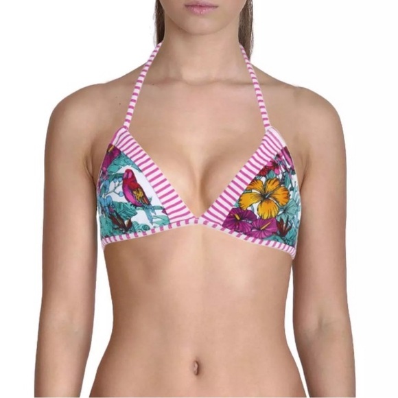 Floral Halter Bikini Top - Pink and Multicolor - Picture 1 of 3